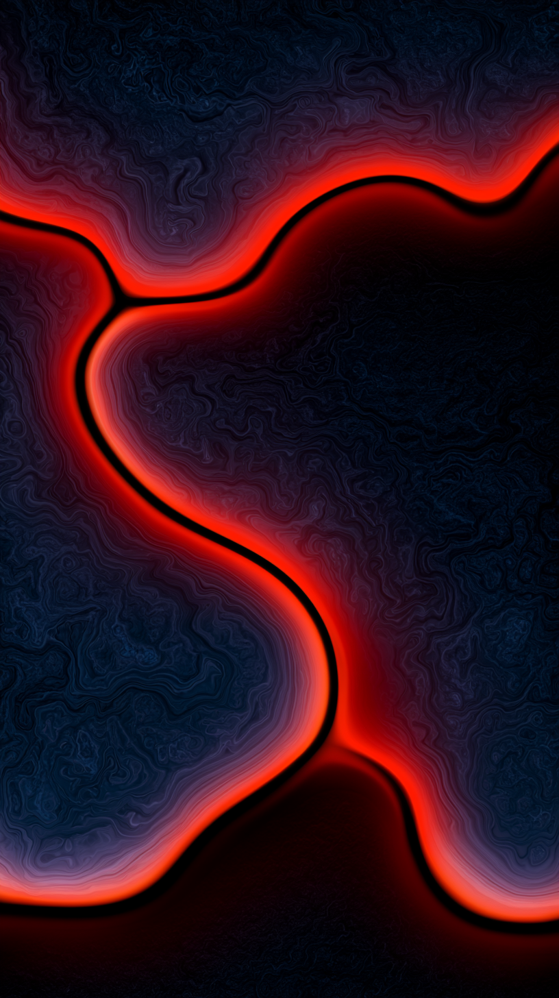 A dark textured background with bright glowing red-orange curved lines forming abstract flowing shapes.